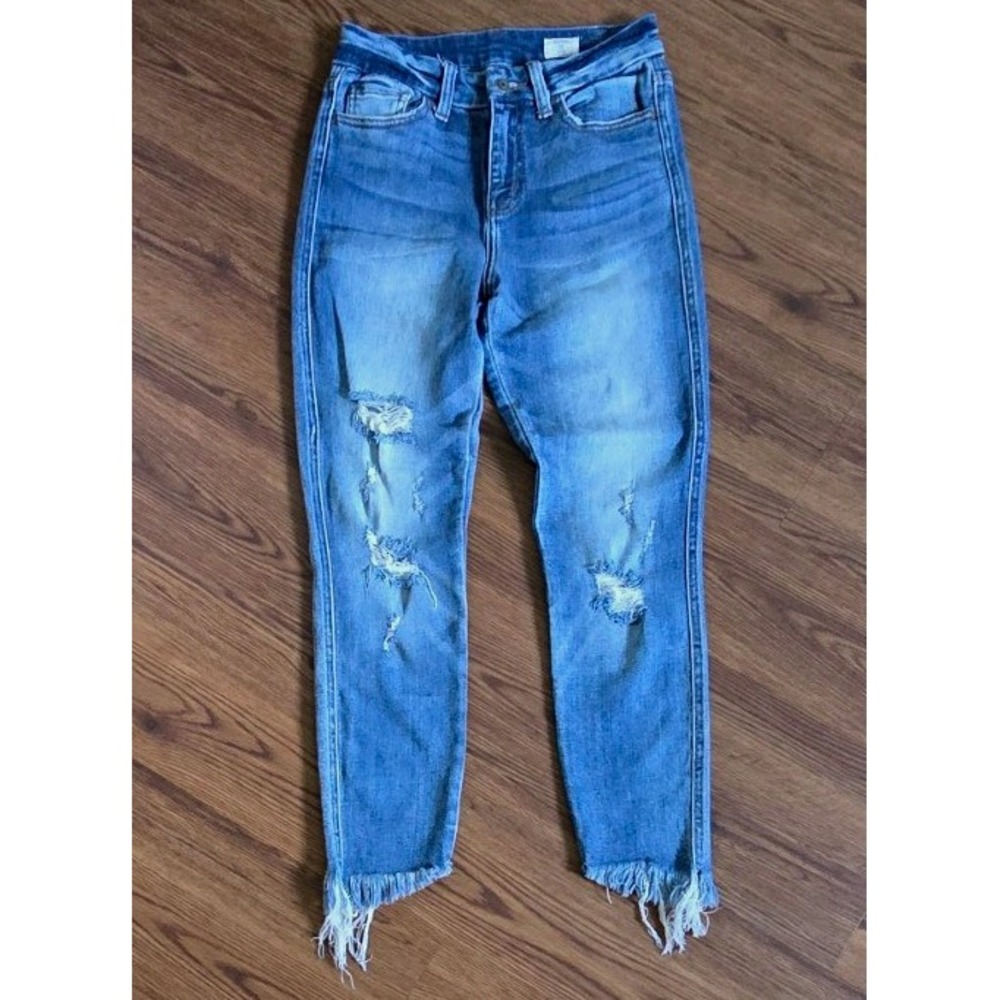 Bridge by GLY Women's Blue Light Wash High Rise Skinny Ankle Distressed Jeans